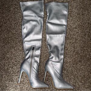 Silver Over-the-Knee Boots
